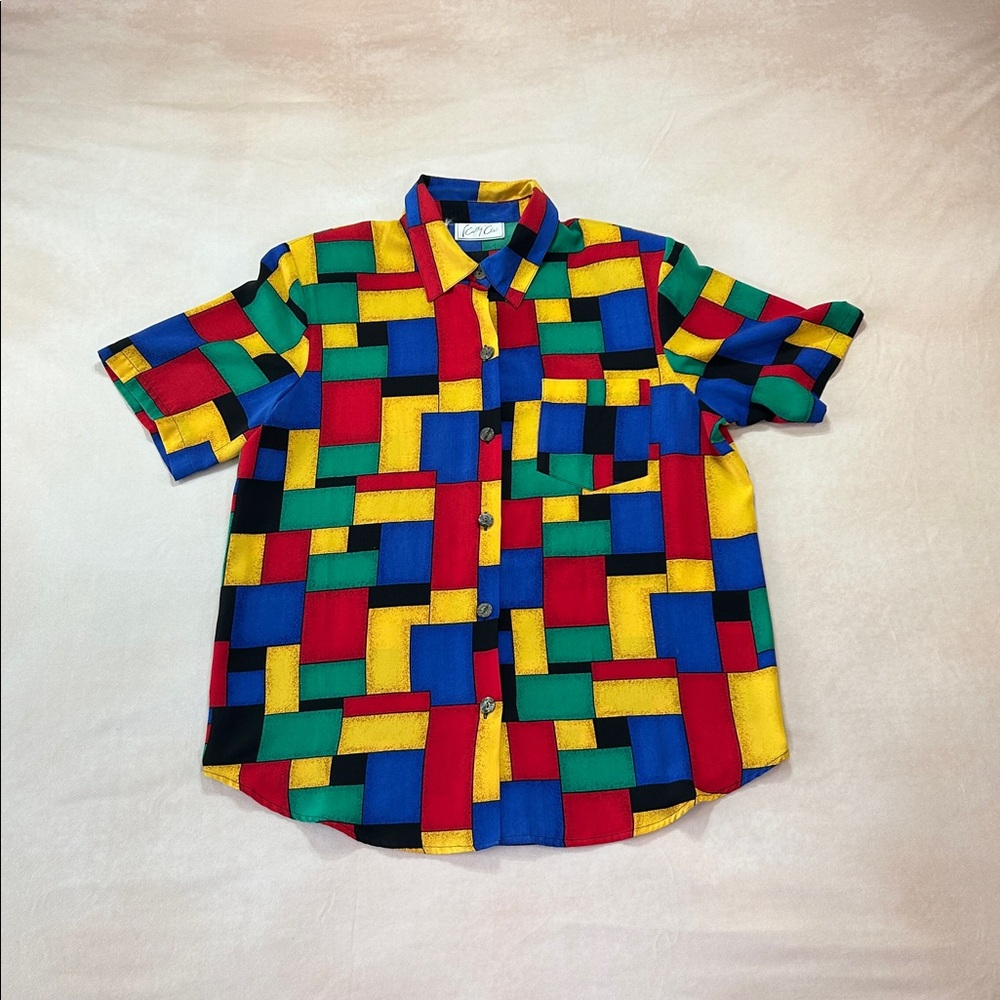 80s color block shirt kathy che